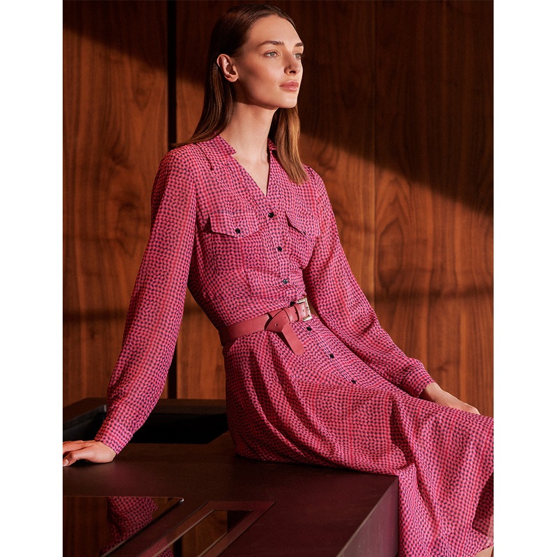 Berry Red Square Dot Shirt-Neck Dress