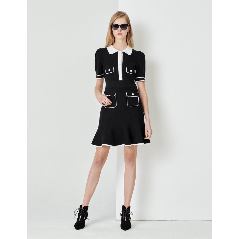 Black And White Colour Contrast Knitted Dress