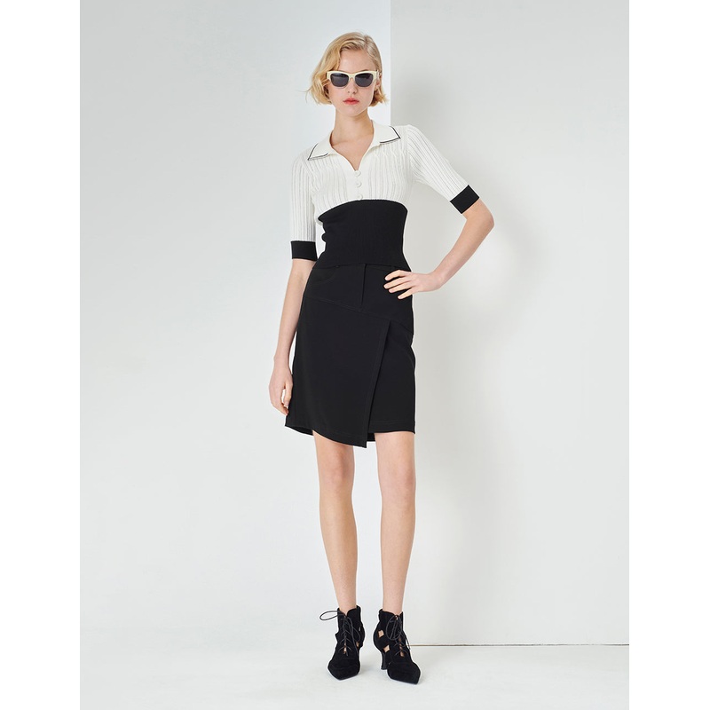 Black Asymmetric Hem Pencil Skirt