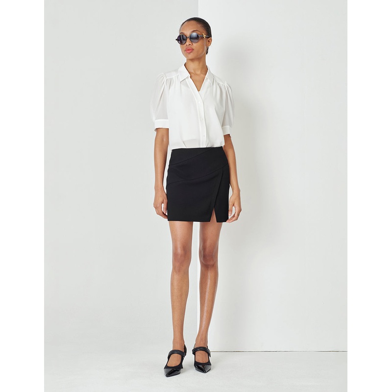 Black Asymmetric Slit Mini Skirt