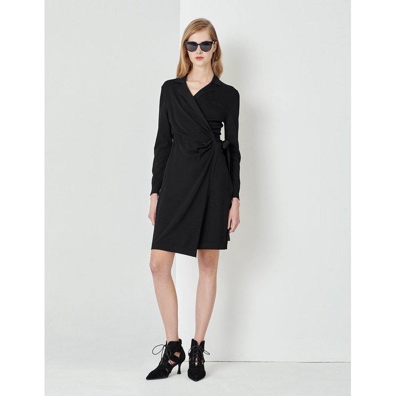 Black Suit Collar Knitted Dress