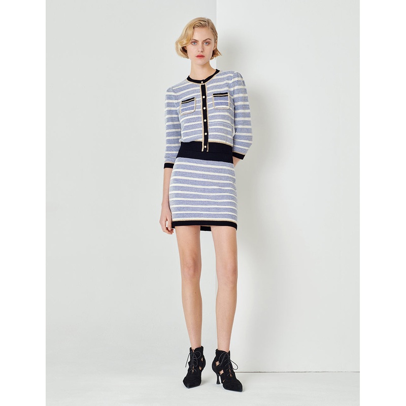 Blue And White Striped Knitted Skirt