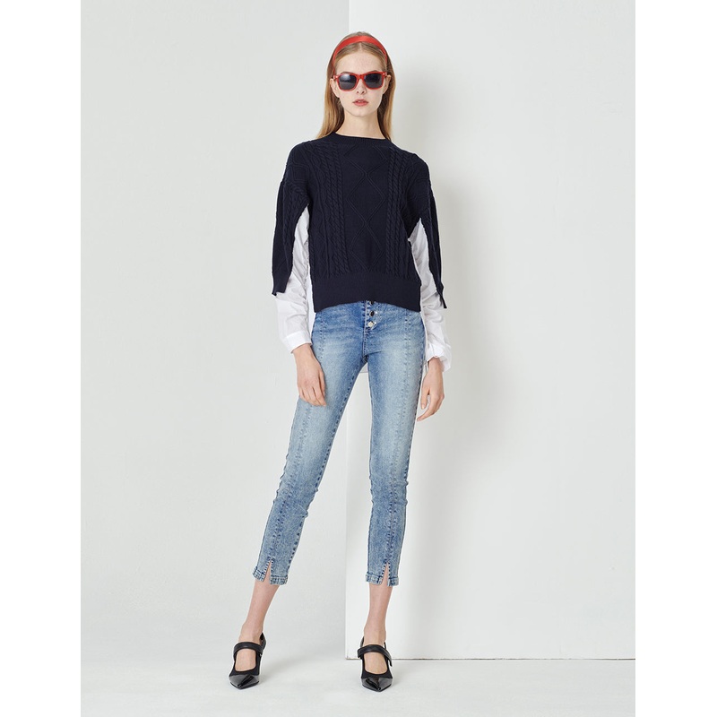 Blue And White Tweed Knitted Pullover