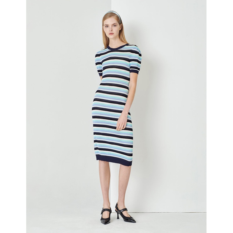 Blue-Green Striped Knit Dress