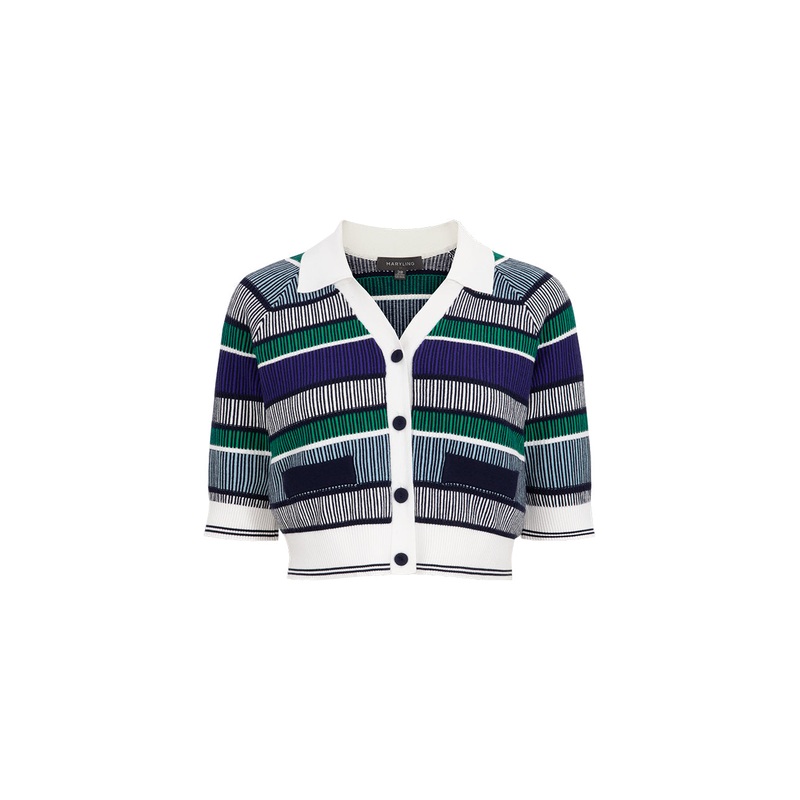Blue Green Striped Knitted Cardigan