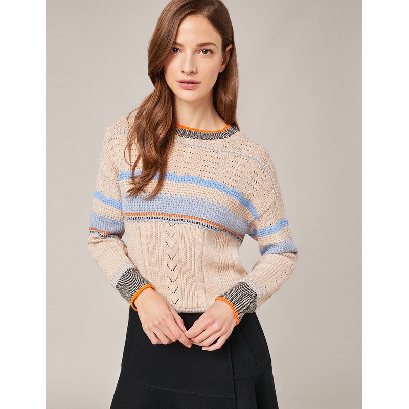 CABLE KNIT WITH STRIPES SWEATER