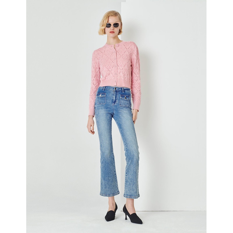 Cherry Blossom Round Neck Knitted Cardigan