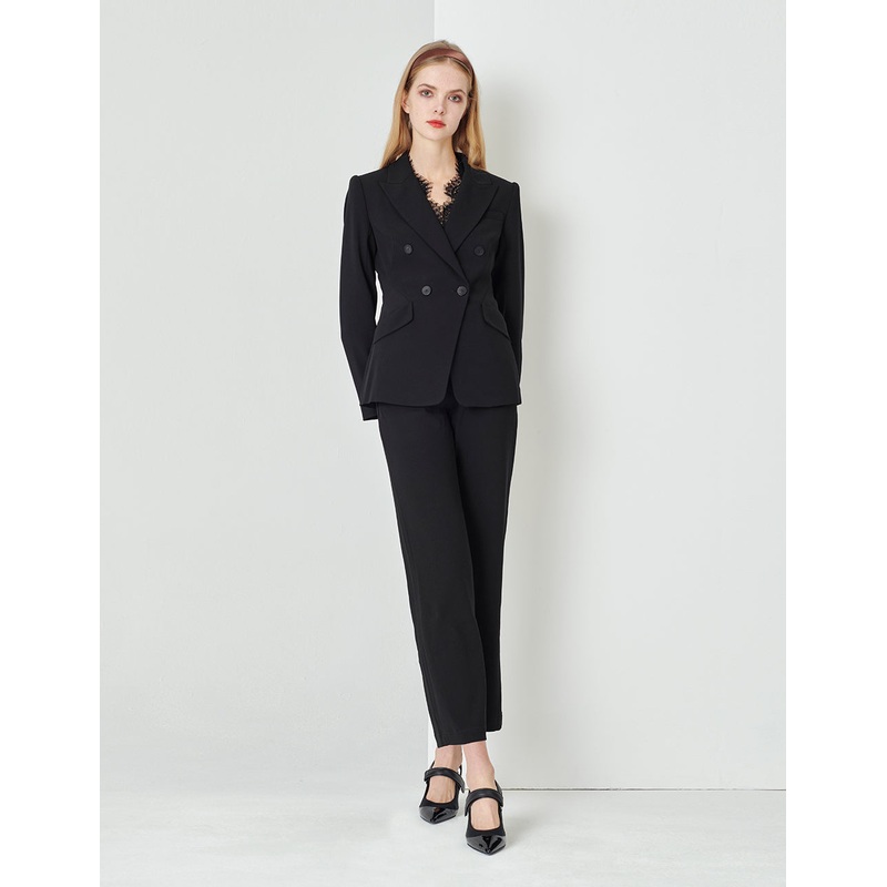Classic Black Flip Collar Double-Breasted Suit
