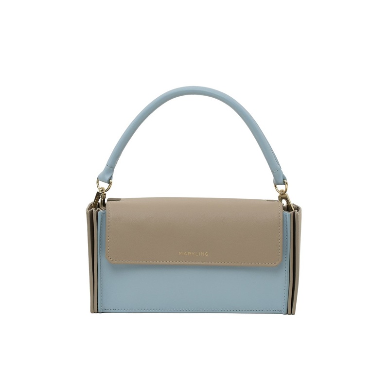 Contrast Color Grained Calfskin Mini Cabas Handbag