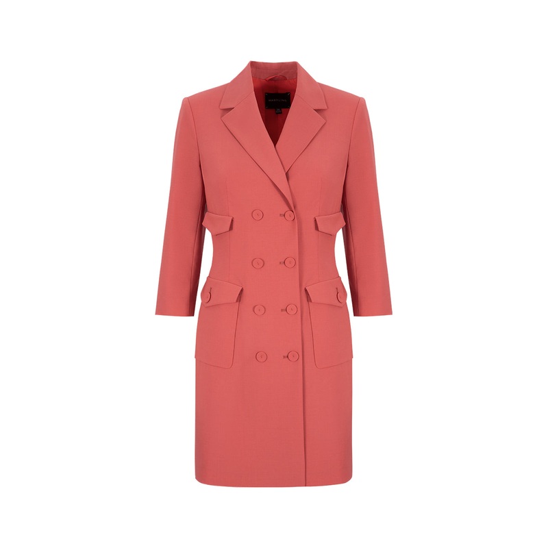 Coral Blazer Collar Multi Pocket Long Sleeve Dress