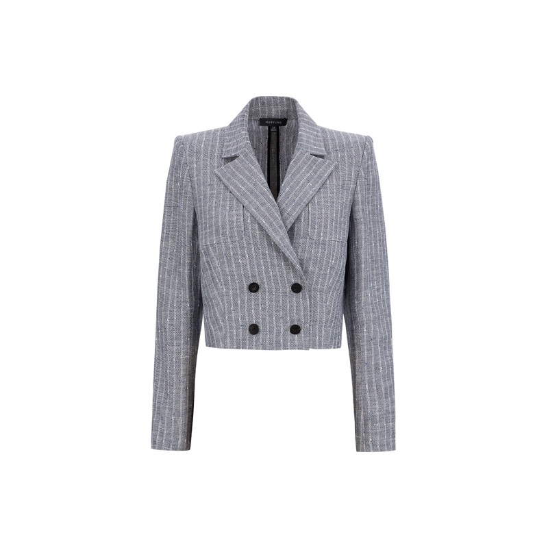 Cropped Lapel Collar With Multi-Pocket Double-Breasted Blazer