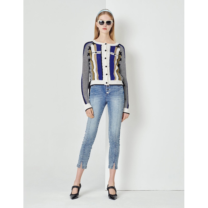 Desert Snow Shadow Round Neck Wololen Knitted Cardigan