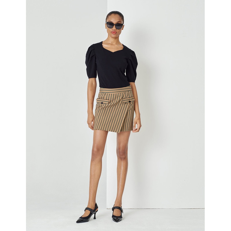 Desert Vertical And Horizontal Small A Double-Layer Detail Striped Miniskirt