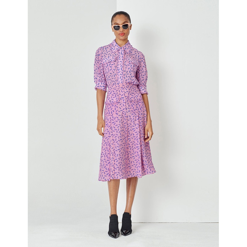 Dreamy Pink Printed Cropped Sleeves Silk Shirt