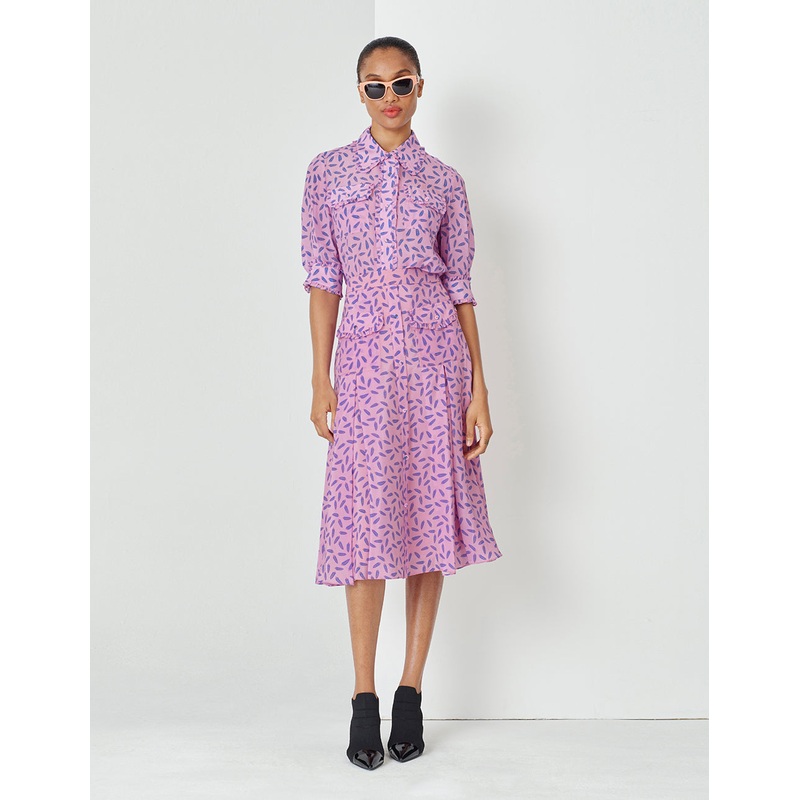 Dreamy Pink Ruffle Side Printed Skirt