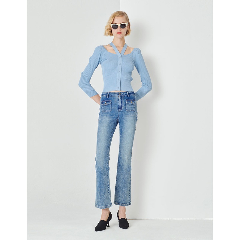 Foggy Blue V-Neck Knitted Cardigan