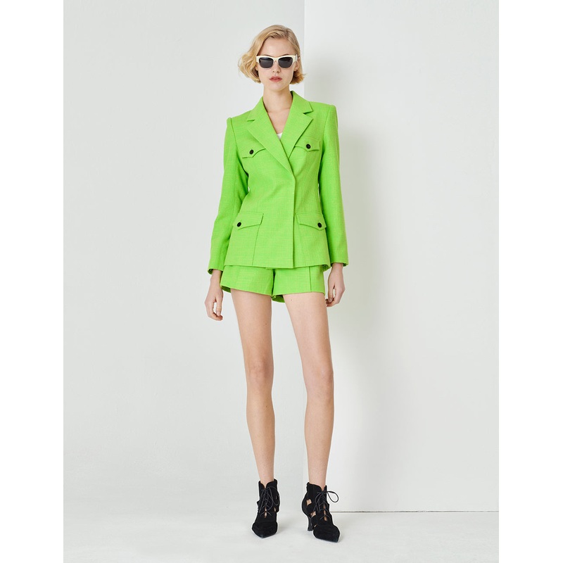 Grass Green Lapel Colour Contrast Button Blazer