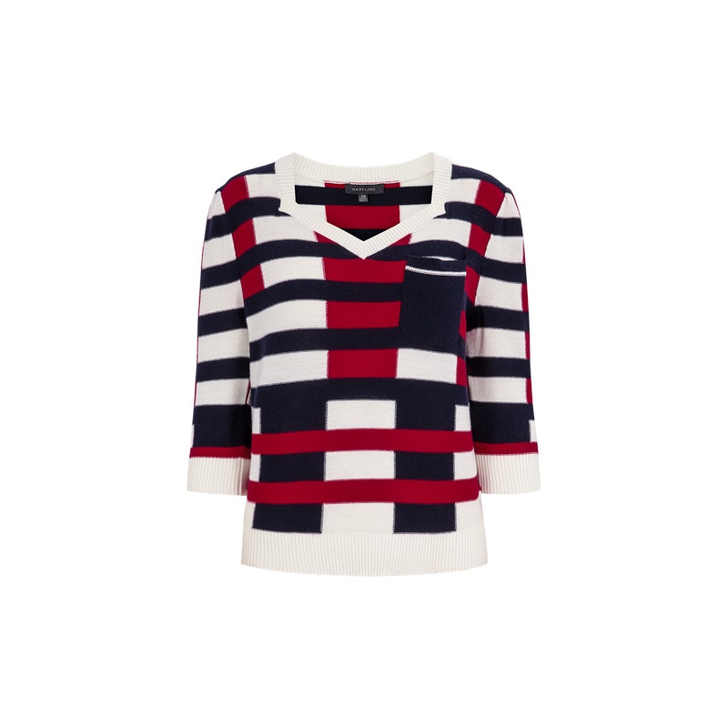 Heart-Shaped Collared Wool Jacquard Knitted Top