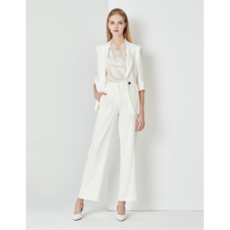 High-End Ivory White Straight Suit Pants