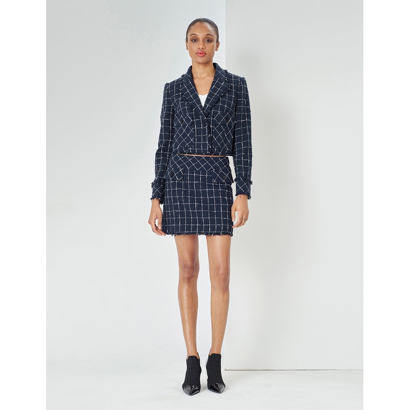 Lapel Collar Single-Breasted Cropped Blue Blazer