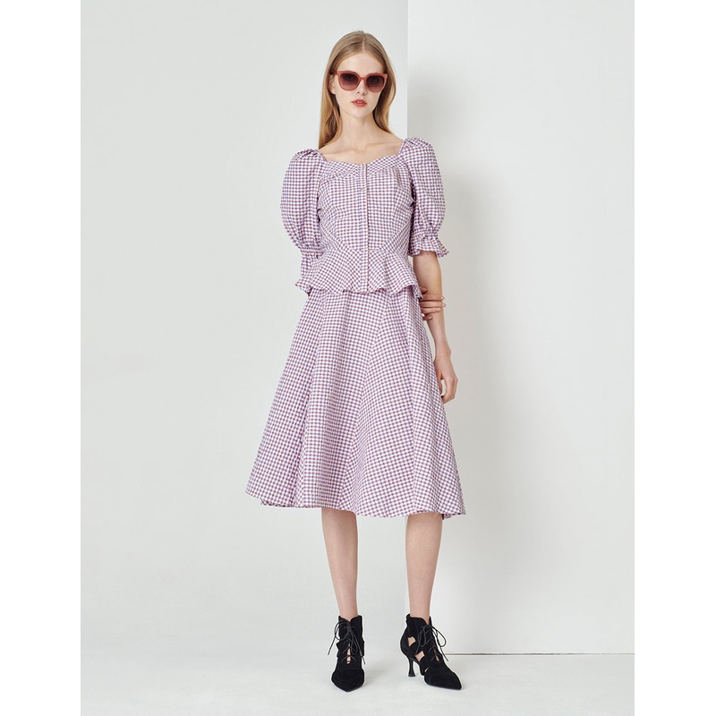 Light Purple Small Checkered Detail Swing Skirt
