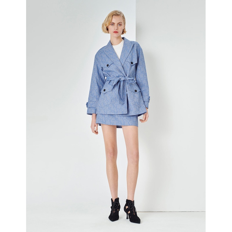 Loose-Fit Light Blue With Belt Denim Coat