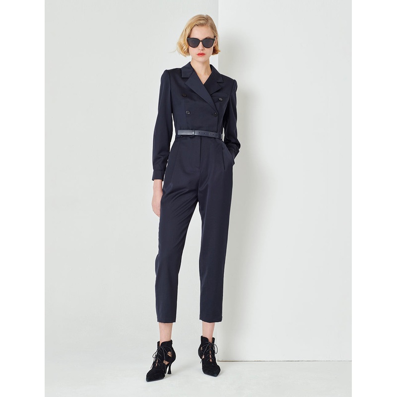 Midnight Blue Lapel Double Breasted Jumpsuit