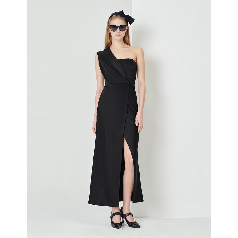 One-Shoulder Suit Collar Side Slit Long Fishtail Dress