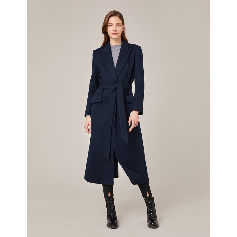 Peak-Lapel Belted Cashmere Coat