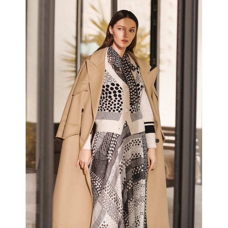 PEAK LAPEL DOUBLE-BREASTED CASHMERE BLEND COAT