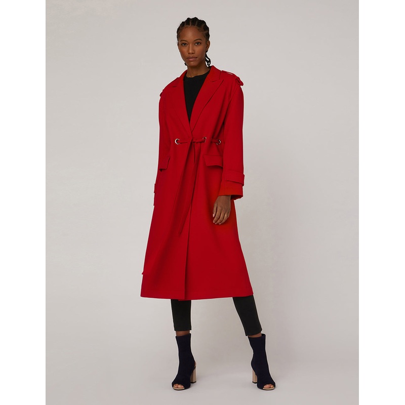 PEAK LAPEL SINGLE-BREASTED SELF-TIE COAT