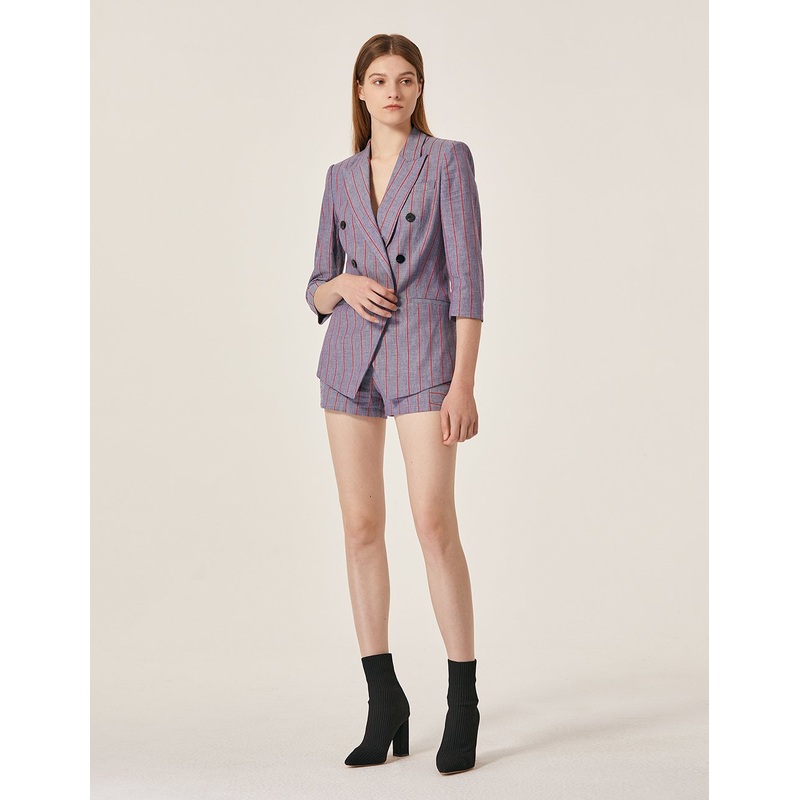 Pin Strip Pattern Slim Fit Shorts