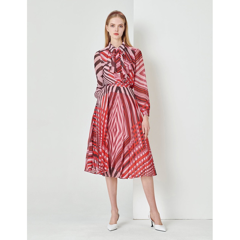 Pink Striped Peplum Bow Blouse