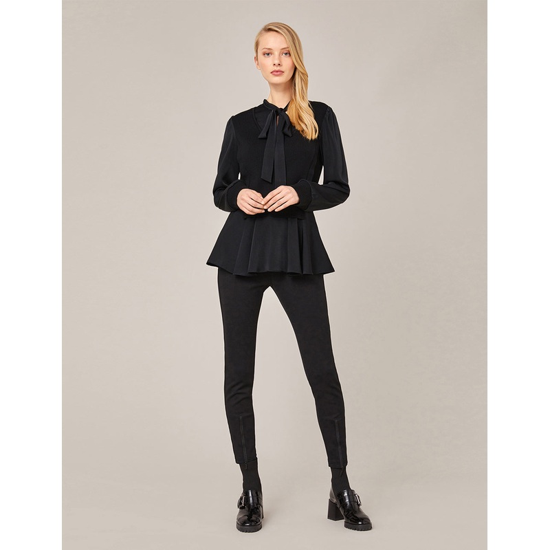 ROUND NECK KNIT SPLICED A-LINE RUFFLED HEM TOP