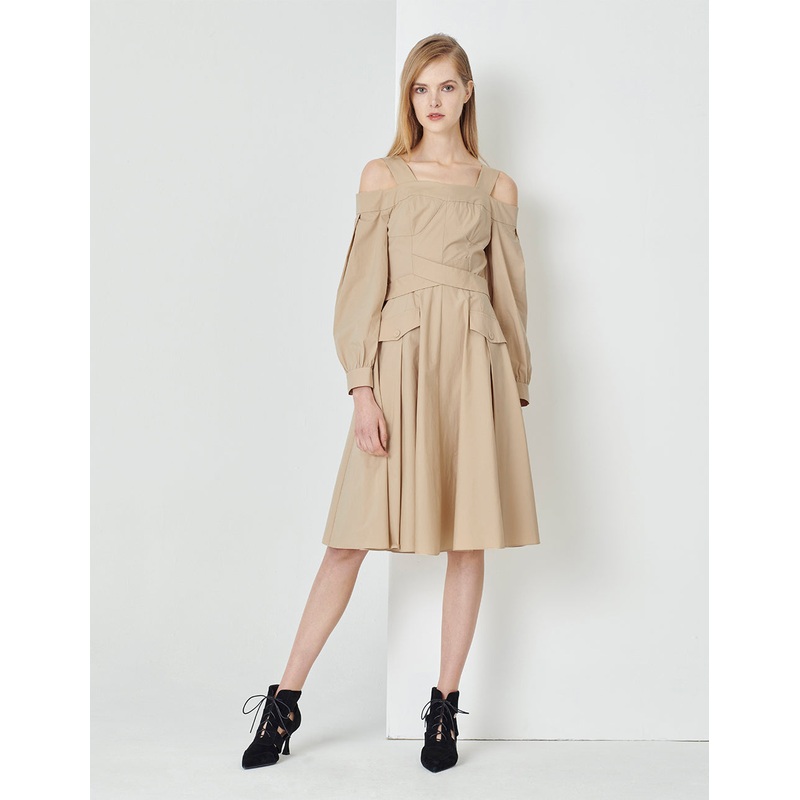 Sand-Coloured Off-The-Shoulder Cross Detail Strappy Dress