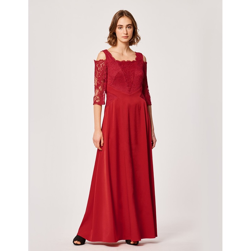 Scarlet Mermaid Strap Off Shoulder Evening Maxi Dress