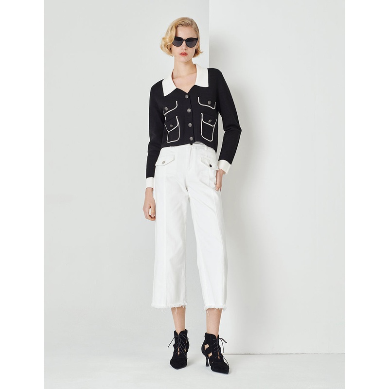 Spring Black and White with Button Pocket Cardigan