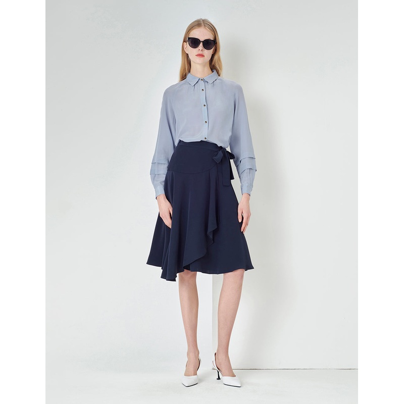 Spring Fog Blue Sleeve Pleated Detail Shirt
