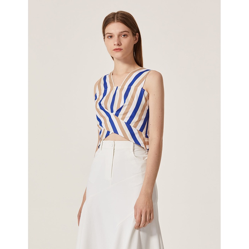 Strip Pattern Sleeveless Slim Fit Cropped Top