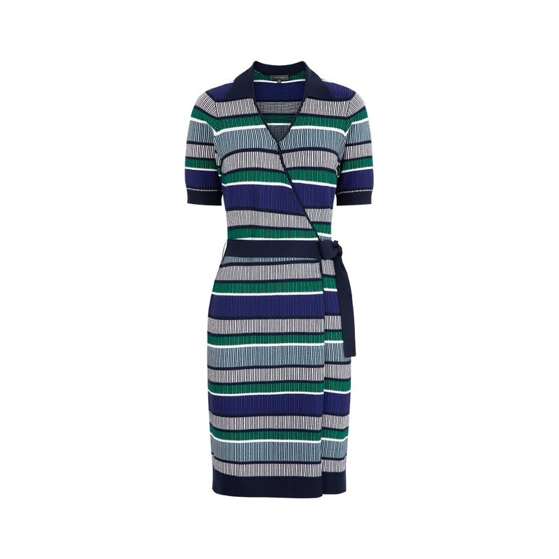 Tonal Blue And Green Stripe Knitted Dress