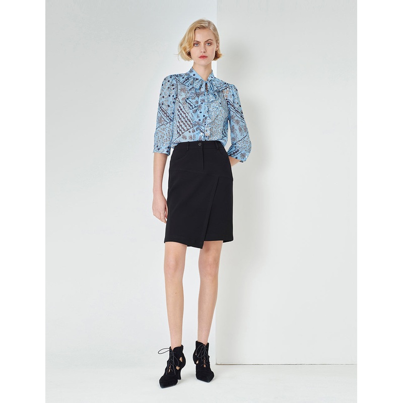 V Neck Ruffle Tie 3/4 Sleeve Shirt