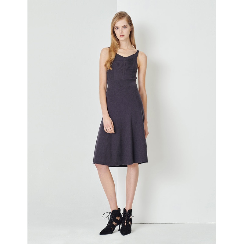 V-Neck Strapless Black Knitted Dress