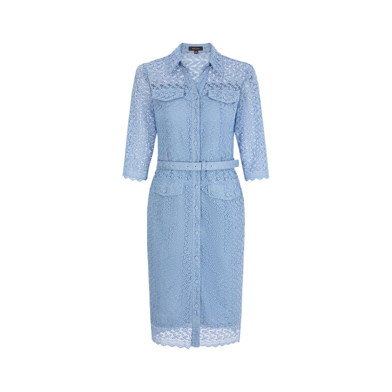Water Wave Blue Shirt Style Straight Lace Dress
