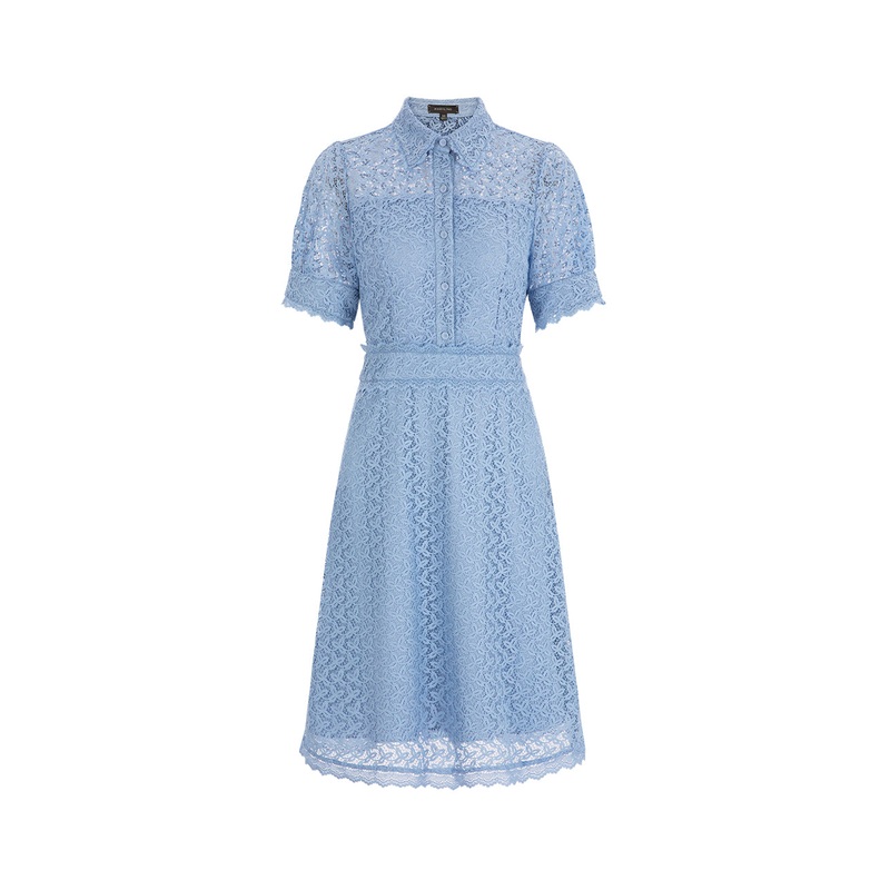 Water Wave Blue Shirt Style Tunic Lace Dress