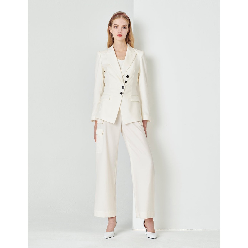 White Tool Pocket Straight Trousers