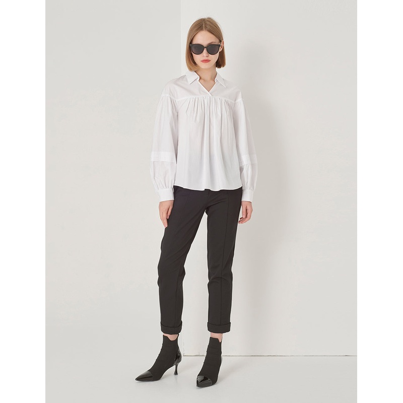 A Line Balloon Sleeve Shirt Collar White Shirt