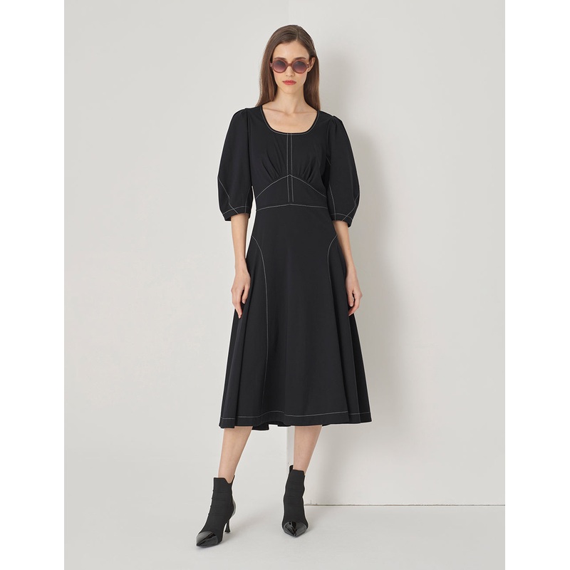 Black And White Contrast Thread Knit Dress