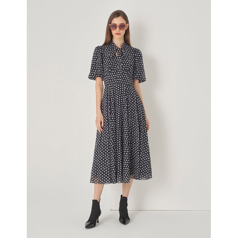 Black And White Forest Tie Bow Shirt Dress