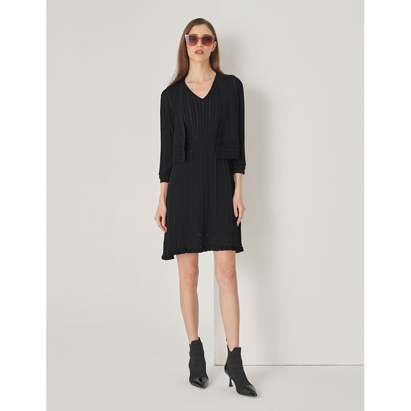 Black V-Neck Cropped Openwork Knit Jacket