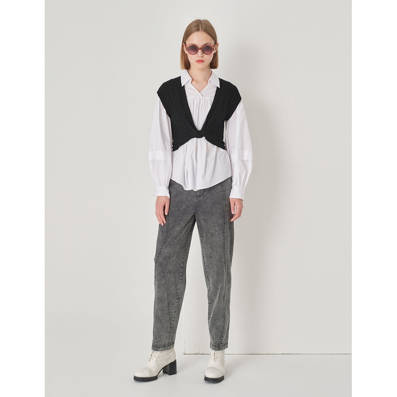 Black V-Neck Knot Waist Vest